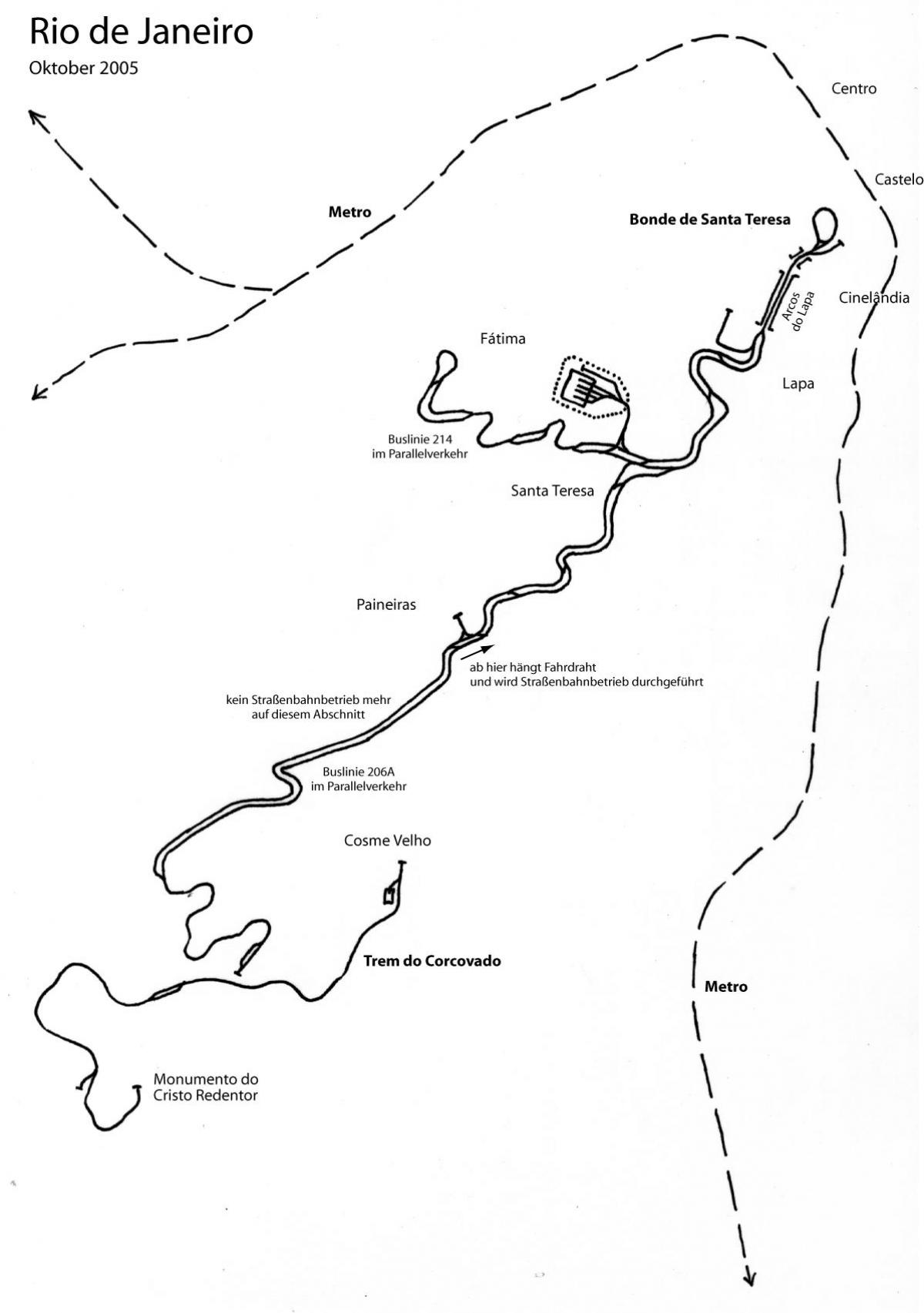 Karte Santa Teresa tramvaja Līnija 1