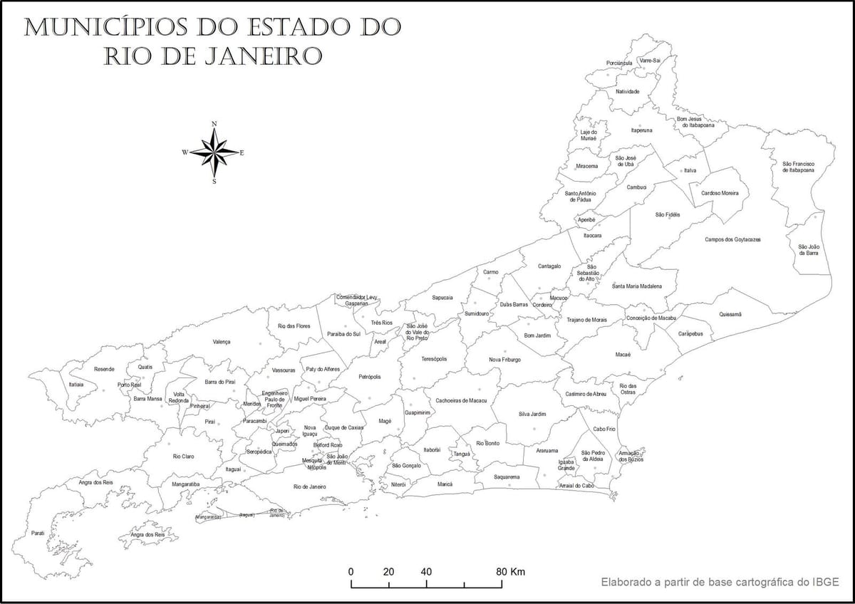 Karte Rio de Janeiro melns un balts
